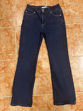 Tahari Daphne Double Button Miniboot Jeans Dark Wash 10/30 Bootcut Denim